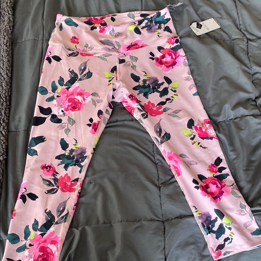 Apana Pink Floral Leggings Full-Length Stretch